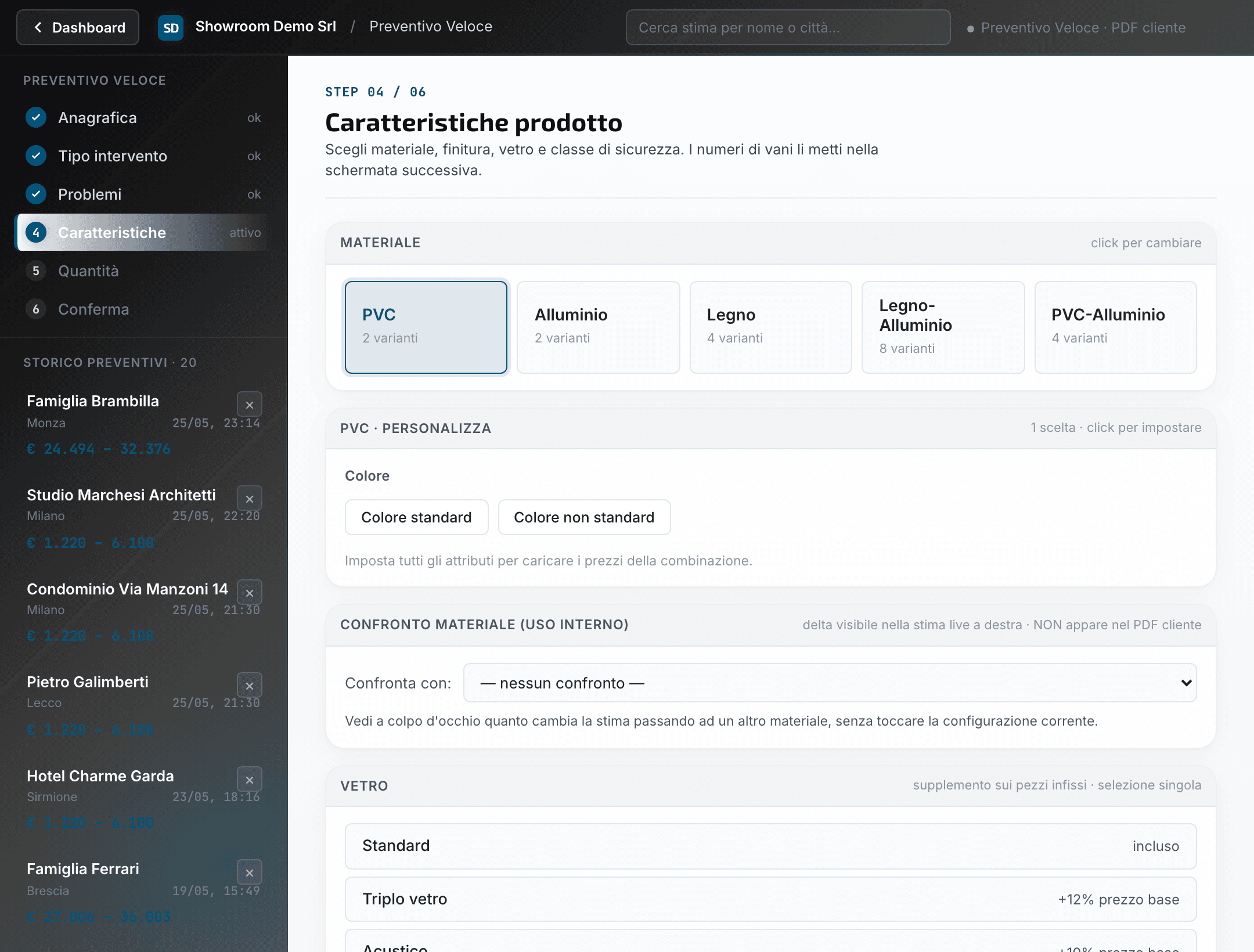 Configuratore Preventivo Veloce — Caratteristiche