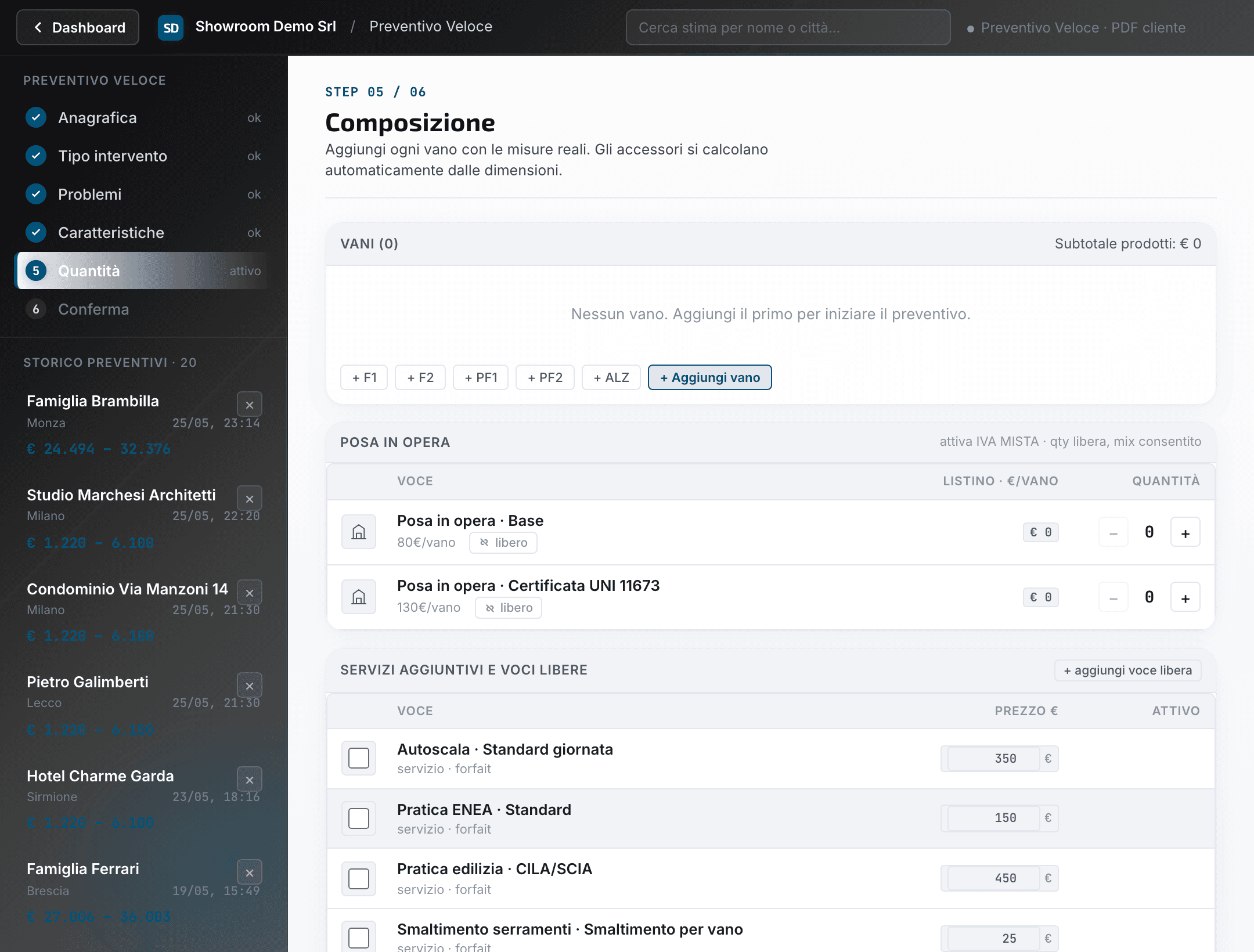Configuratore Preventivo Veloce — Quantità